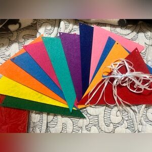 Party Felt Banner Pennant Flags - Multicolor, with ribbon and thread